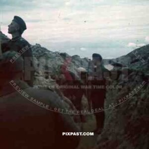 WW2 color 1943 Russia bunker trench warfare 207 Infantry Division telephone observer