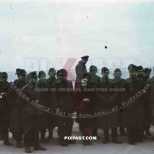 WW2 color 1943 Wehrmacht infantry portrait group Russian naval harbour camera officers