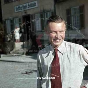 WW2 color Germany 1939 Stuttgart young german man in business suite tie hotel