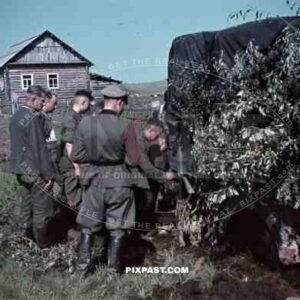 WW2 color Russia 1941 summer 19th panzer division officers truck camo village camouflage