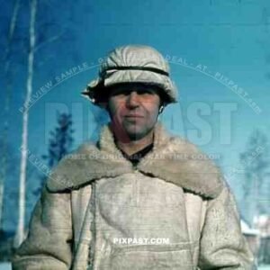 WW2 color Russia 1943 Winter snow camo white helmet jacket officer 207 Infantry Division Major Scheer
