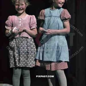 WW2 color Stuttgart Ulm 1939 Germany children costume playing sweetings stockings happy