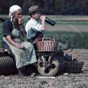 WW2 color Stuttgart Ulm Germany 1939 farmers resting wife agra field ploughing