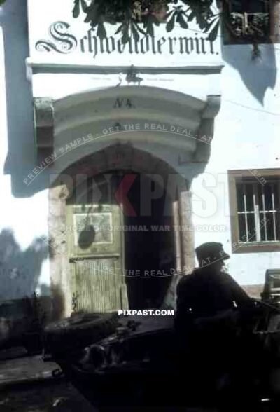 Waffen SS soldier prepare VW Schwimmwagen Jeep for surrendering SS General Max Simon, Schwendt Austria 1945