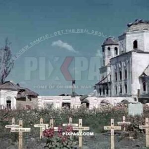 Wehrmacht graves in front of the Friday church in Demidow, Russia ~1943