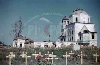 Wehrmacht graves in front of the Friday church in Demidow, Russia ~1943