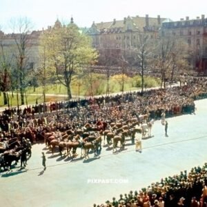 Wehrmacht music band assemble for Hitlers Birthday military parade beside Haus Der Deutsche Kunst Munich April 20 1939