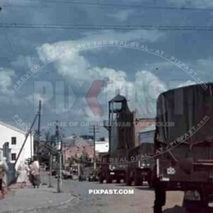 Wehrmacht-trucks in Postavy, Russia, Belarus ~ 1943