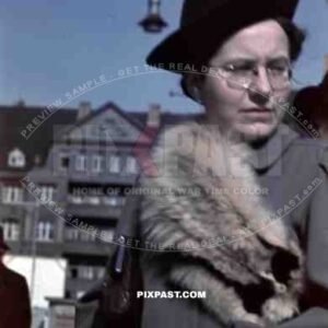 Woman with fur coat in Leipzig, Germany 1941