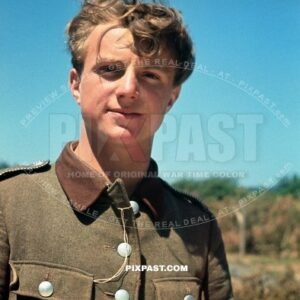 Young German man in his RAD Reichsarbeitsdienst uniform. Building and repairing roads in Russia 1942