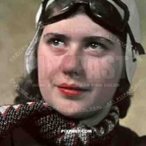 Young german woman Berlin 1940 wearing flying / driving goggles and white leather helmet