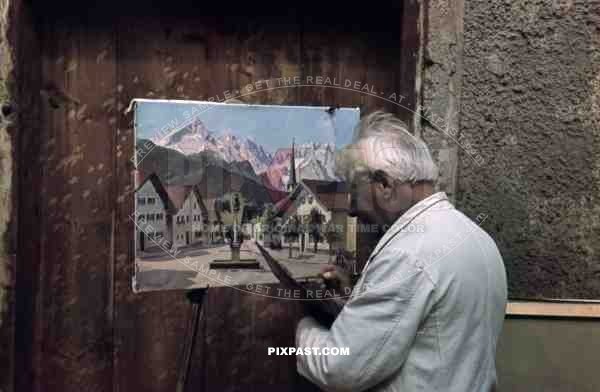 artist painting Römerstraße in Garmisch Partenkirchen, Germany 1939