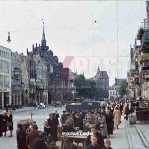 busy street in Marienburg, Germany 1941