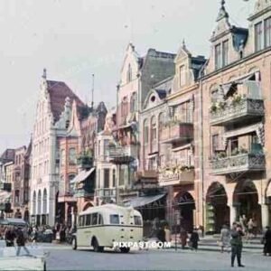busy street in Marienburg, Germany 1941