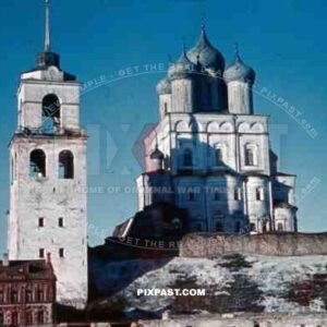 cathedral and bell tower in Pleskow, Russia 1943
