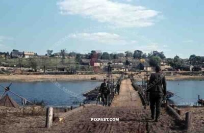 crossing the bridge over the river Desna, Russia 1944