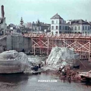 destroyed bridge over the river Oise in Compiègne, France ~1940