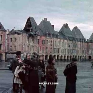 destroyed buildings at the Ducale Square in Charleville-Mézières, France 1940