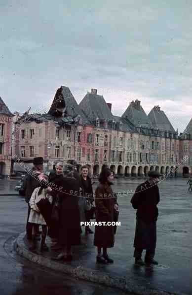 destroyed buildings at the Ducale Square in Charleville-Mézières, France 1940