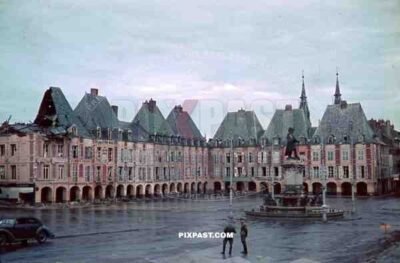 destroyed buildings at the Ducale Square in Charleville-Mézières, France 1940