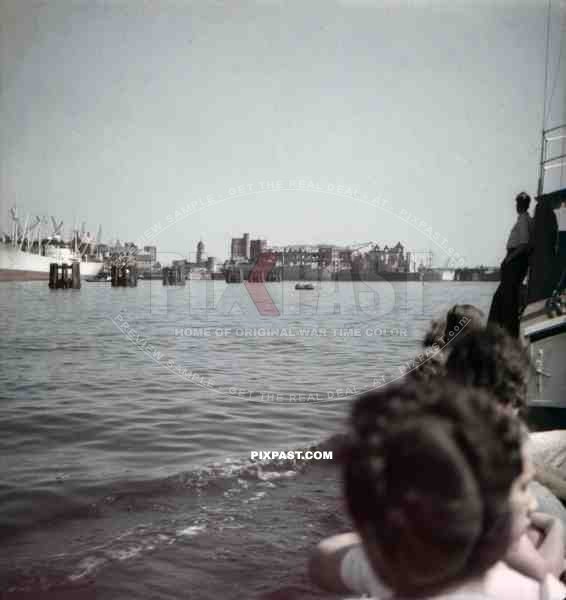 destroyed buildings at the Rüschkanal in Hamburg Finkenwerder, Germany 1946
