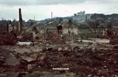 destroyed buildings in Minsk, Belarus, Russia 1941