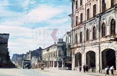 destroyed buildings in Minsk, Belarus, Russia 1941