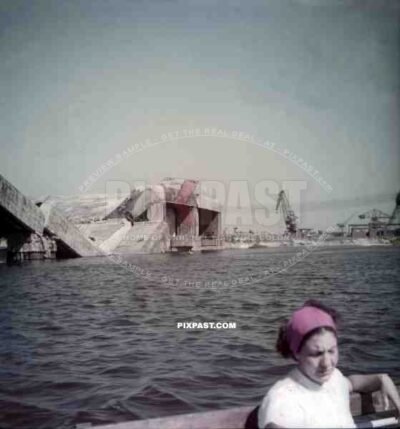 destroyed bunker Fink II at the Rüschkanal in Hamburg Finkenwerder, Germany 1946