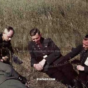 field police uniform black uniform resting in hay field 1939