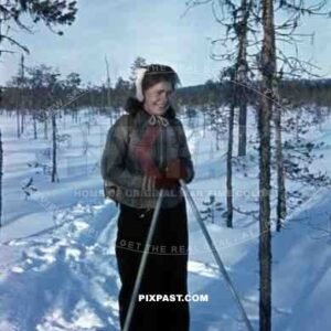 finnish woman skiing, Finland 1944