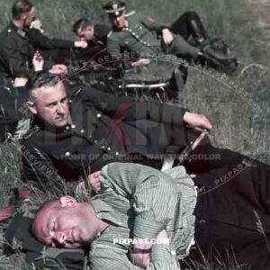 german field police sleep in hay field after trainning eqipment black uniforms 1939