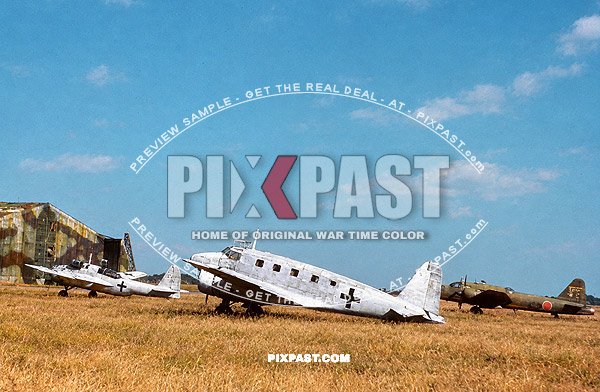 Japanese High Command white Surrender planes parked in Chōfu airfield Tokyo 1945