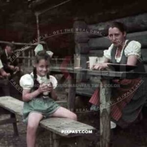 little girl with her mother at the Salober Alm in Germany 1941