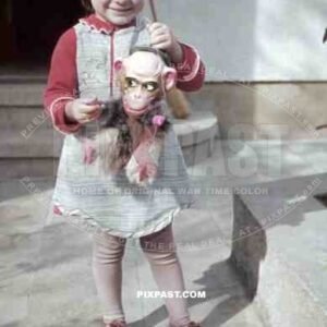 little girl with toy monkey, Germany 1938