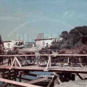 makeshift-bridge over the river Seine in Vernon, France ~1942. 207. Infantry Division.