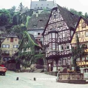 market place and fountain in Miltenberg, Germany ~1939