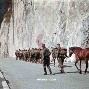 mountain troopers marching at the Imsterberg in Landeck, Austria 1941