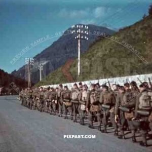 mountain troopers marching in Landeck, Austria 1941
