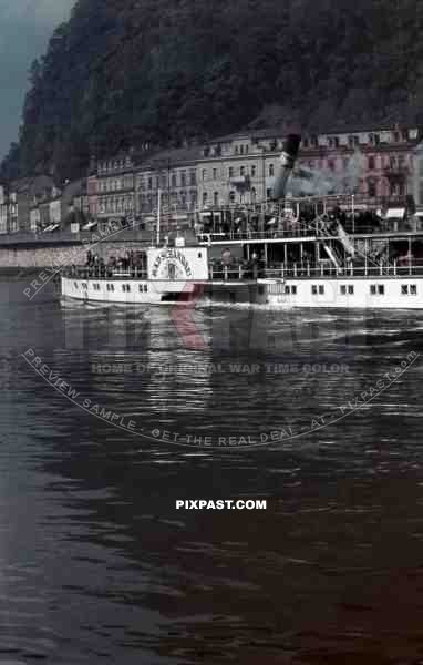paddle steamer on the river Elbe in Decín, Czechoslovakia 1940