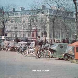 "Tourist taxis" at the Charles de Gaulle Square in Paris, France 1944