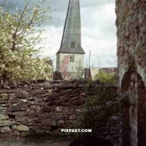 tower of St. Mary´s church in Cleobury, England ~1944