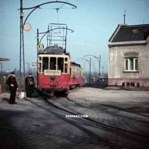 tram stop in Leipzig-Gohlis, Germany 1939