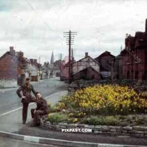 two GIs at the Vaughan Rd. in Cleobury, England ~1944