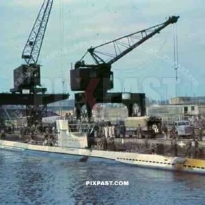 uboat kriegsmarine bunker construction cranes in Saint Nazaire, France 1942