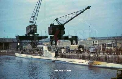 uboat kriegsmarine bunker construction cranes in Saint Nazaire, France 1942