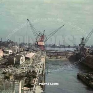 uboat kriegsmarine bunker construction cranes in Saint Nazaire, France 1942
