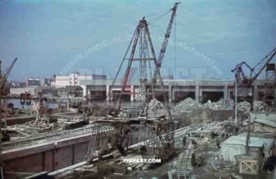uboat kriegsmarine bunker construction cranes in Saint Nazaire, France 1942