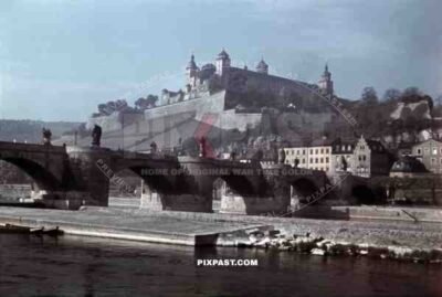 view over the Mainbridge and the Marienberg in Würzburg, Germany ~1941