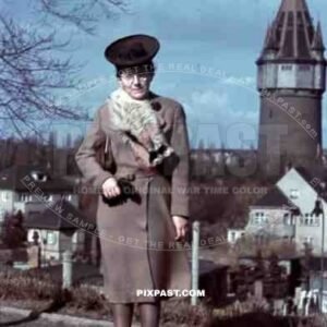 woman with fur coat in Leipzig, Germany 1941